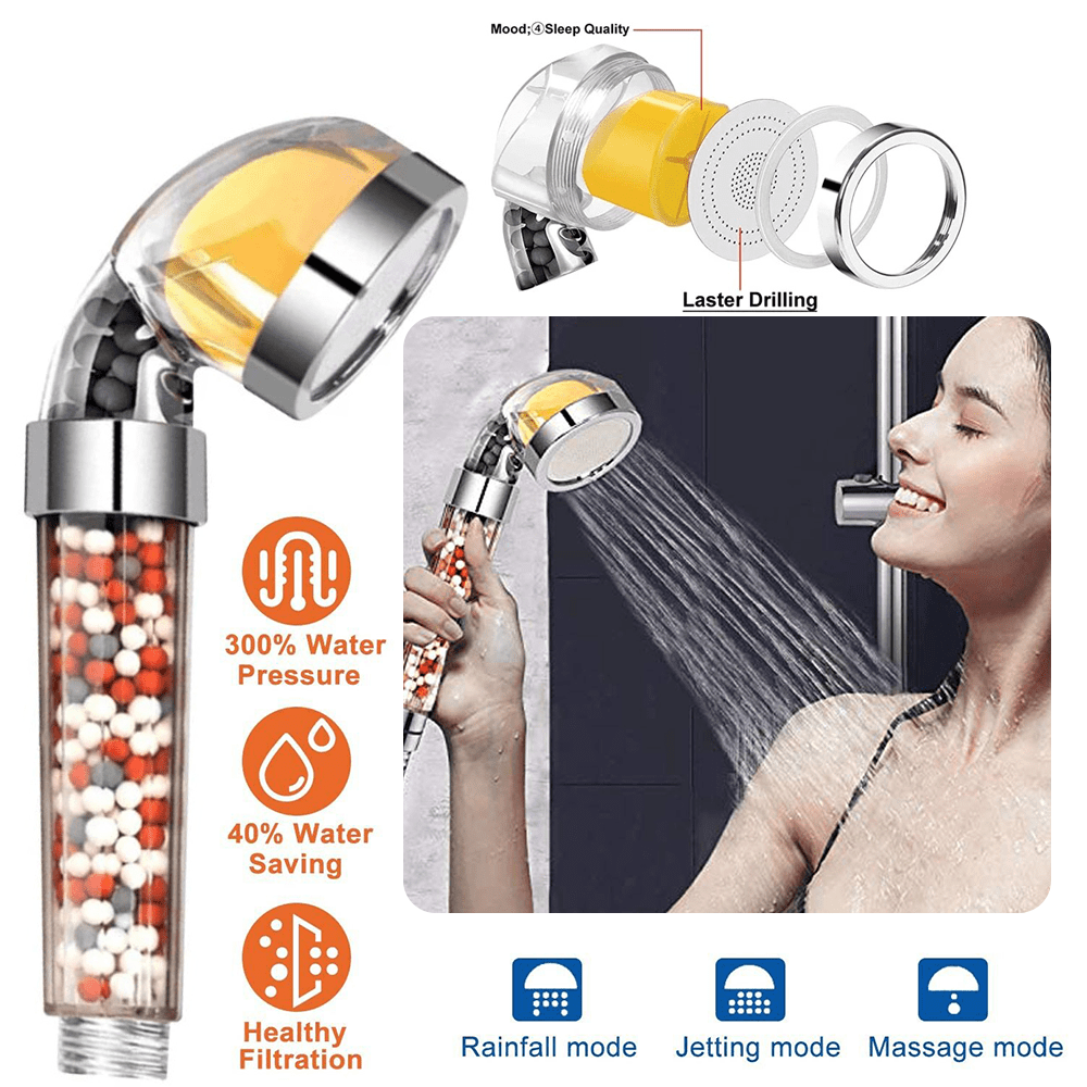 Bathroom Ionic Mineral Beads Shower Head With Vitamin C Shower Lemon