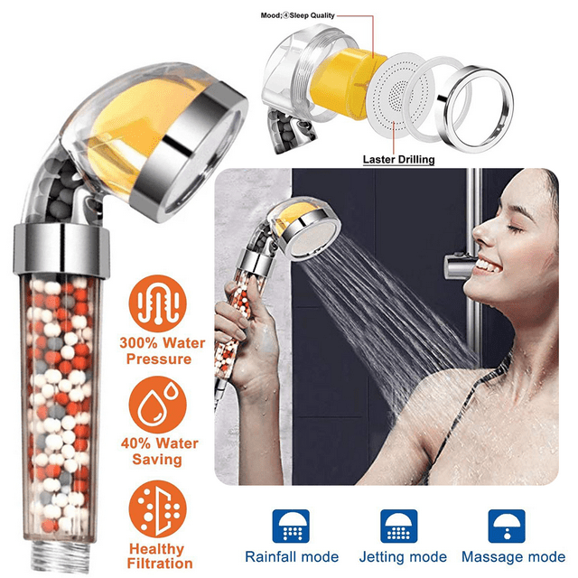 Bathroom Ionic Mineral Beads Shower Head with Vitamin C Shower Lemon