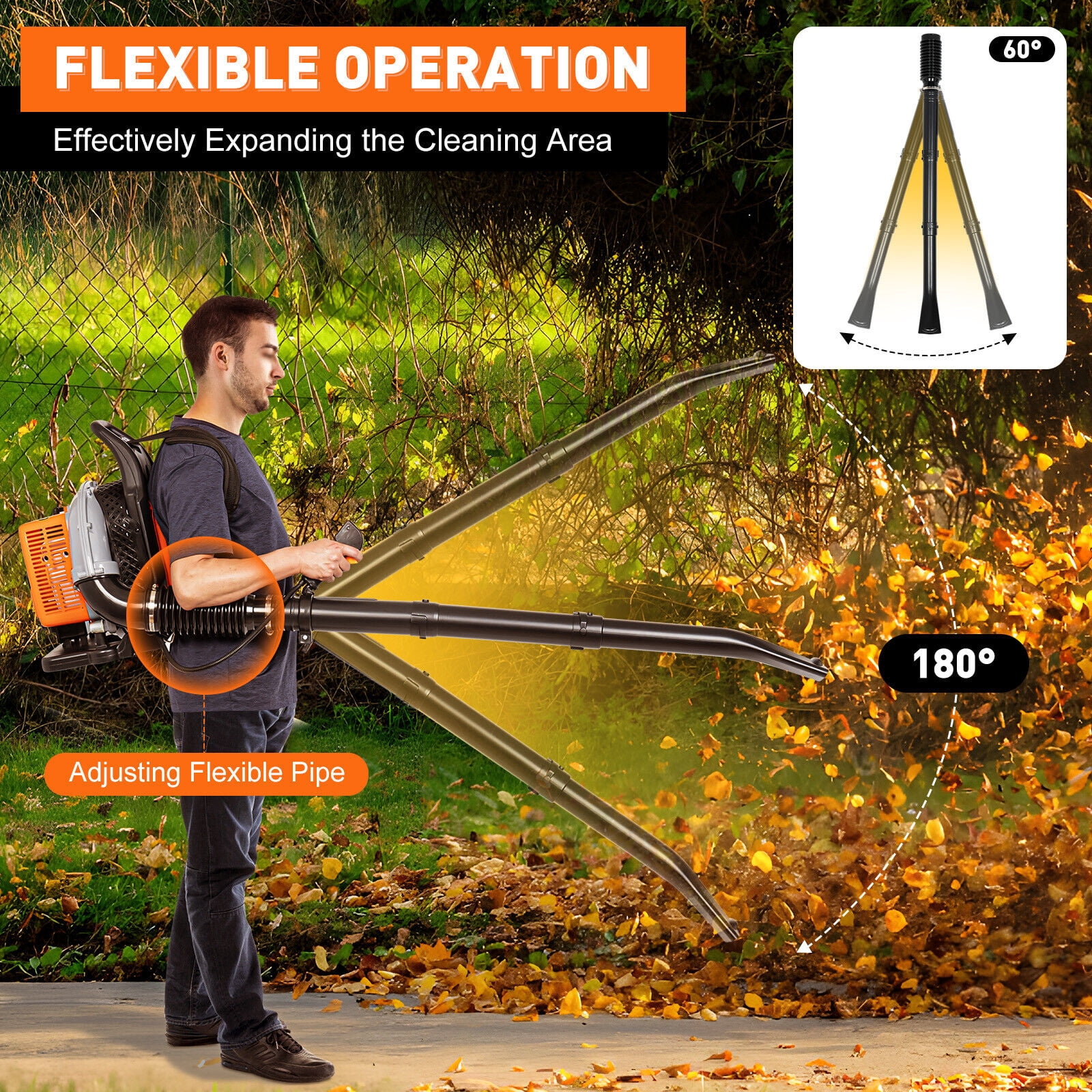 63CC 2-Stroke Leaf Blower,  6800r/min, Commercial Backpack Gas Powered Leaf Blower for Garden 2.7Kw