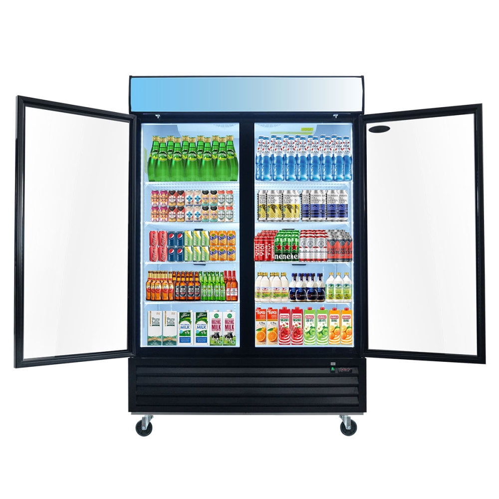 19.3 Cu.Ft Swing Glass Door Commercial Display Refrigerator 26.97"x33.54"x82.95" Hollow Tempered Glass Merchandiser Fridge with LED Panel Auto Defrost Adjustable Shelves for Cafe Restaurant