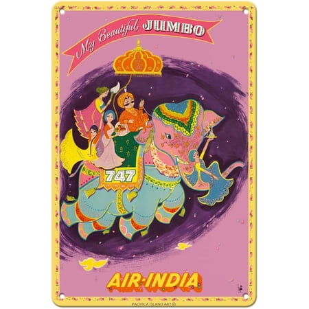 My Beautiful Jumbo Boeing 747 Jet Air India Vintage Airline Travel Poster Metal Tin Sign 8x12 Inch