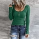 thumbnail image 2 of Prolriy Tops de verano para mujer 2024, camisetas Henley de manga larga para mujer, camisetas ajustadas con botones y cuello redondo, camisetas de punto acanalado, camisetas para mujer, verde L, 2 of 7