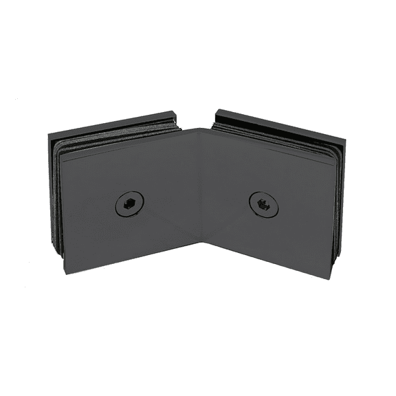 Square 135 Degree Wall Mount Glass to Glass Clamp, Matt Black Finish