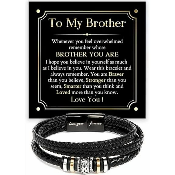 Birthday Gift for Brother From Sister, To My Brother Bracelet, Christmas Gift for Brother, Leather for Men With Message Card and Gift Box, Brothers Bracelets Gift