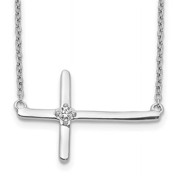 14k White Gold Diamond Sideways Cross 18in Necklace PM4693