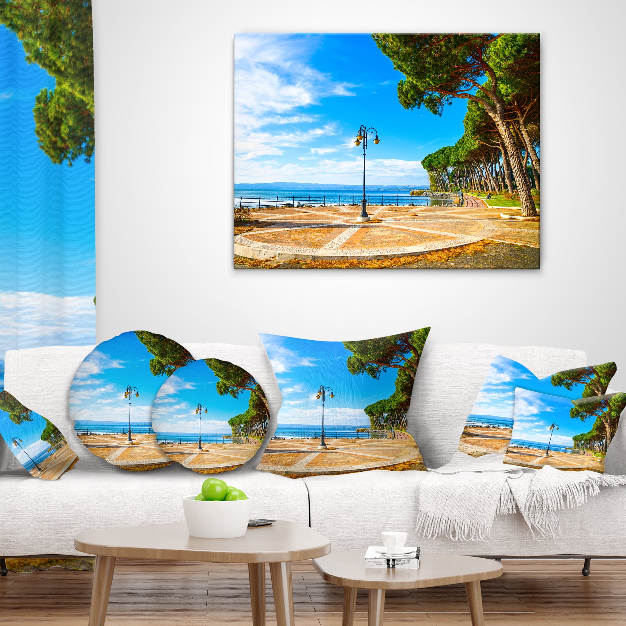 Designart Esplanade and Pine Trees in Bolsena - Landscape Wall Throw Pillow - 12x20