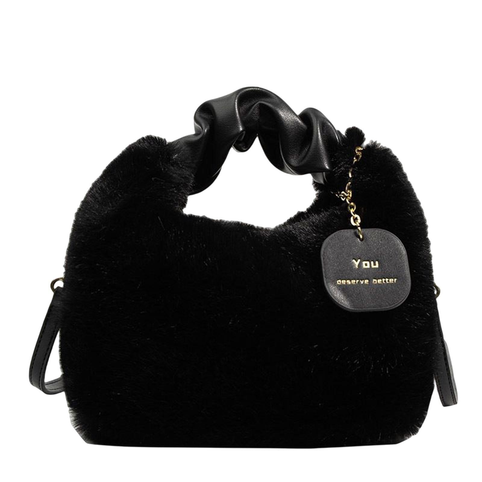 Women Soft Plush Handbag Shoulder Bag Fashionable Adjustable Strap