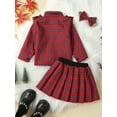 thumbnail image 4 of Franhais Kid Girl Fall 3Pcs Outfit Plaid Print Ruffled Long Sleeve Lapel Shirt Tops A-Line Skirt Bow Headband Set Clothes, 4 of 9