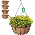thumbnail image 4 of 4 Pack Metal Hanging Planter Basket with Coco Coir Liner 14 Inch Round Wire Plant Holder with Chain Porch Decor Flower Pots Hanger Garden Decoration Indoor Outdoor Watering Hanging Baskets, 4 of 8