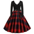 thumbnail image 2 of BLTIBY 2024 Vintage Christmas Dress for Women Fall Winter V Neck Long Sleeve 1950s Cocktail Pleated Dresses Evening Party Prom Outfits Knee-Length with Belt Red M, 2 of 9