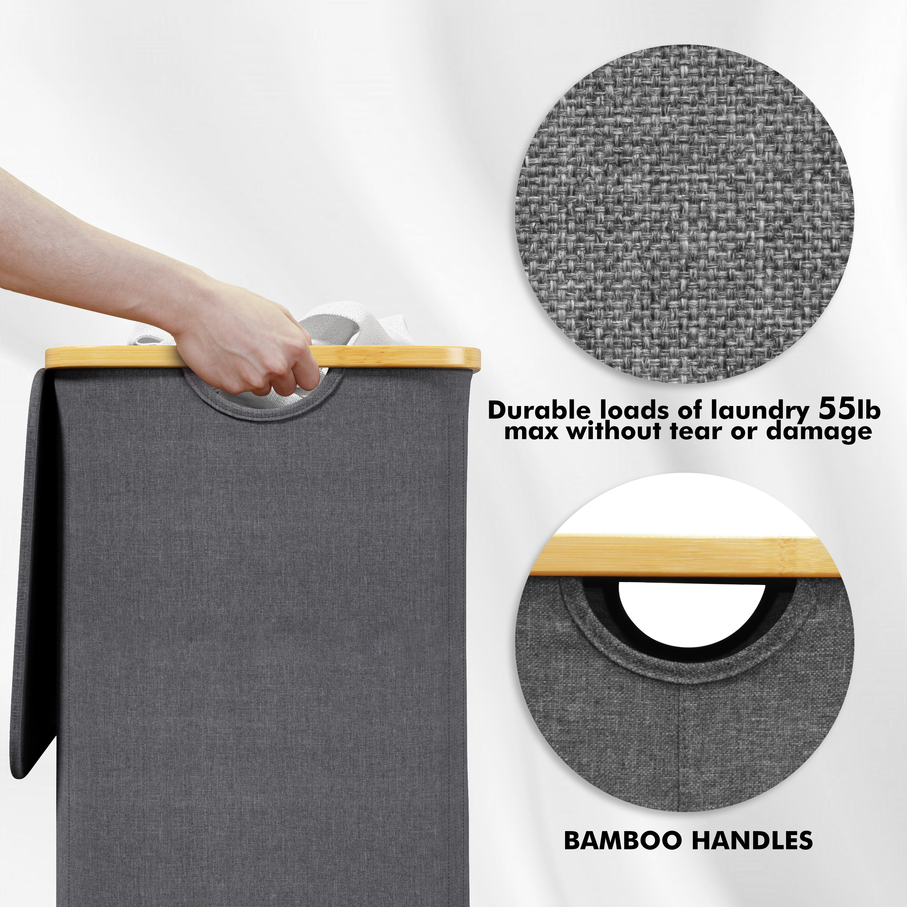 Tooloton 110L Large Laundry Hamper with Lid, Foldable Fabric Storage for Clothes, Blankets, Toys, Grey