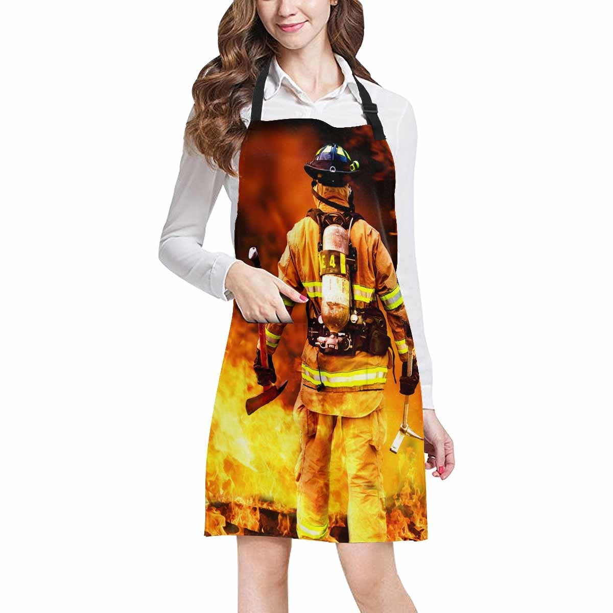 ASHLEIGH Fire Firefighter Fireman Searches for Possible Survivors Home Kitchen Apron for Women Men with Pockets, Unisex Adjustable Bib Apron for Cooking Baking Gardening