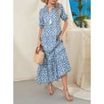 thumbnail image 2 of SUNSIOM Robe Longue pour Femmes, Élégante Manches Courtes Col en V Imprimé Fleur/graphique Robe Ample d'Été Décontractée, 2 of 6