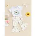 thumbnail image 3 of Bagilaanoe 3pcs Newborn Baby Girl Pants Set Short Sleeve Romper Tops + Daisy Flare Trousers + Headband 3M 6M 12M 18M Infant Casual Clothes, 3 of 7