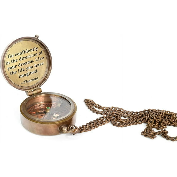 Indian Nautical Instruments Thoreau's Go Confidently Brass Compass, Gift for Graduation, Confirmation Day, Baptism, New Year Gift, Birthday, Anniversary, Communion, Camping Gift