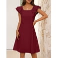thumbnail image 5 of Merokeety Womens Summer Dresses Square Neck Bow Back Mini Dress With Pockets Wine m, 5 of 6