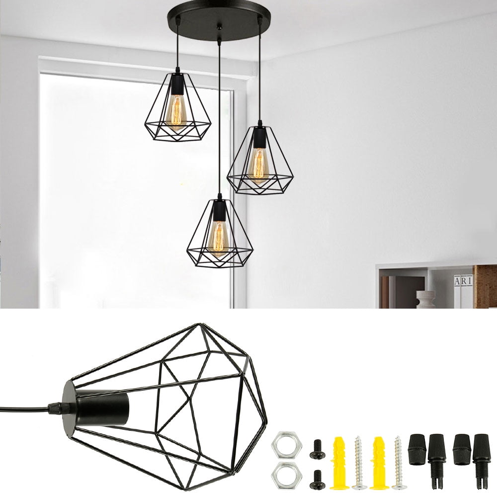 Metal Pendant Light Shade Ceiling Industrial Geometric Wire Cage Lampshade Lamp 