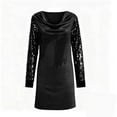 thumbnail image 4 of QATAINLAV Long Sleeve Velvet Dress for Women Plus Size Cowl Neck Patchwork Sequin Mini Dresses Cocktail Prom Evening Party Dress, Black, XXXL, 4 of 5