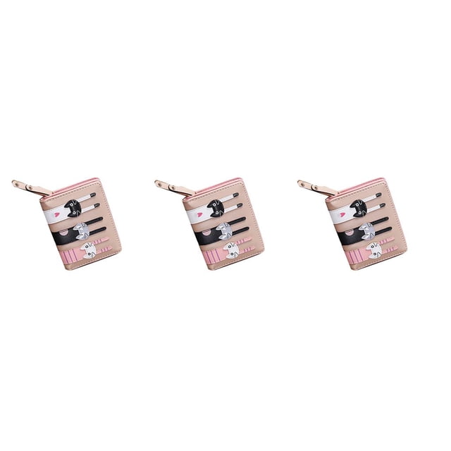 Minnieouse Diseñador de marca de lujo para mujer, pequeña cartera corta funcional rosa para niñas, monedero encantador de gato de dibujos Type5 NO5
