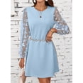 thumbnail image 4 of Blue Womens Solid A-Line Dress With Sheer Butterfly Sleeve Detail, 4 of 5