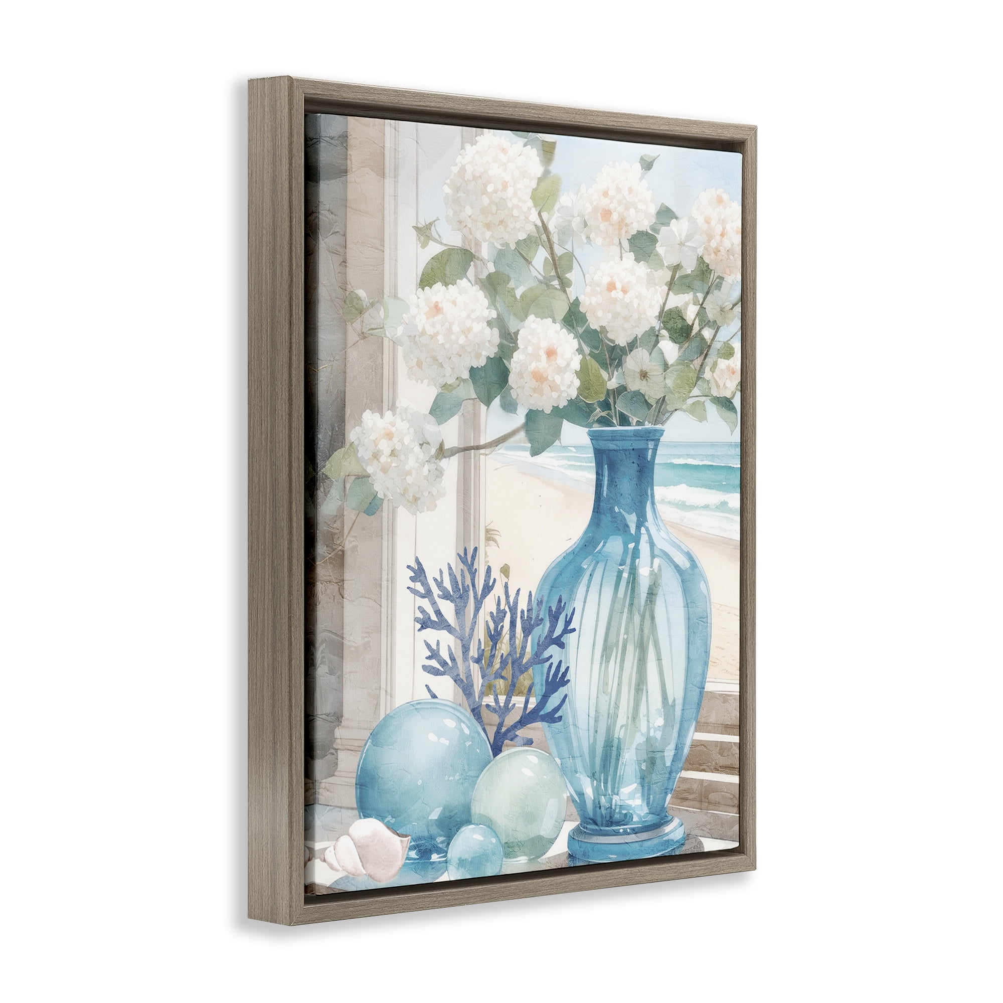 Stupell Industries Sea Glass & Coral Botanical & Floral Painting Brown Floater Framed Art Print Wall Art, 17 x 21