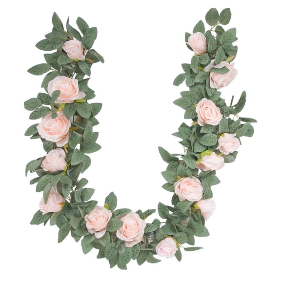 2 Pack Artificial Eucalyptus Silk Rose Flower Garland Greenery Vine for Wedding Arch, Table, Wall Backdrop, Party, Room Decor (Pink)