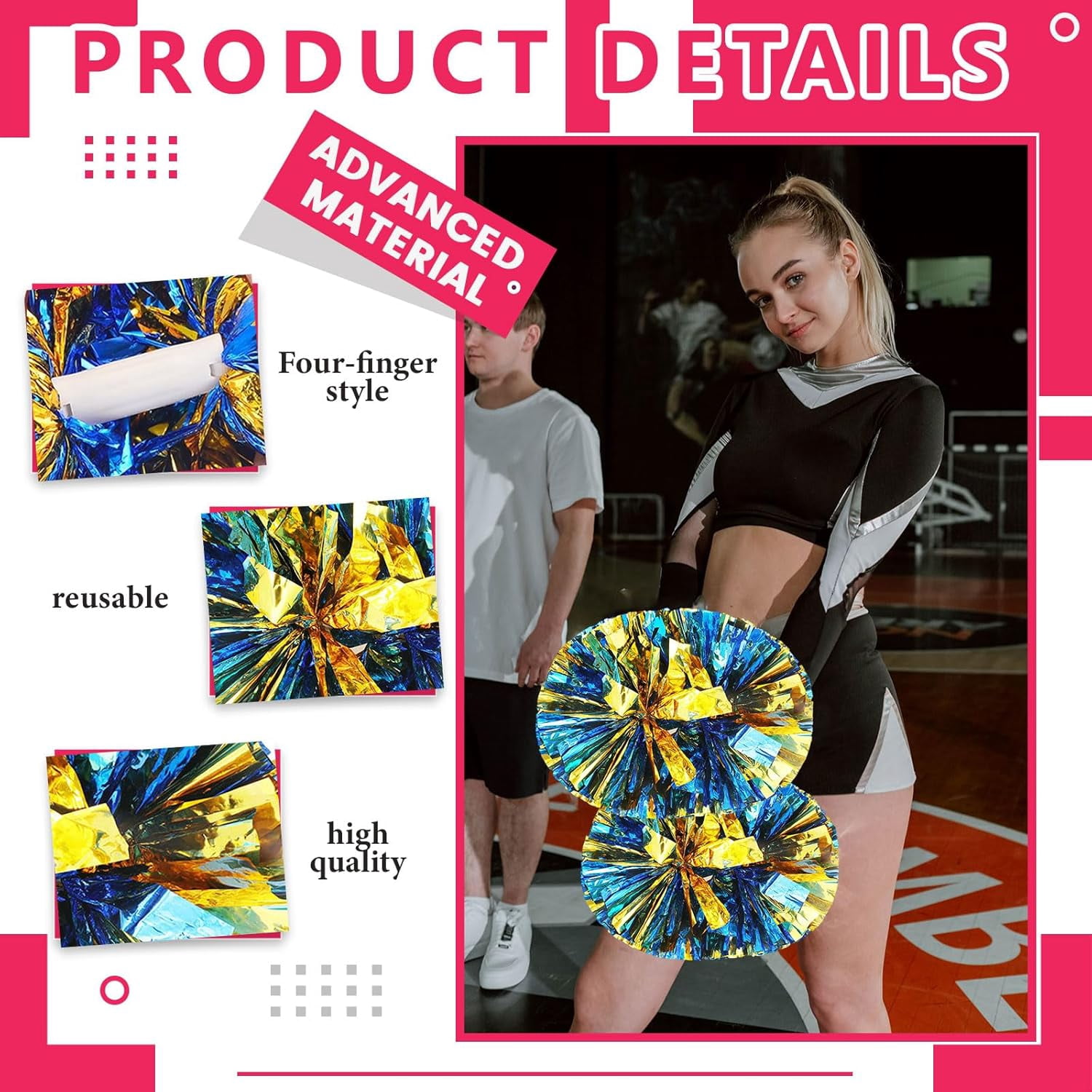 24 PCS pom poms Cheerleading,13.8inch Sports Team Spirits Cheering Squad Dance Training with Handle