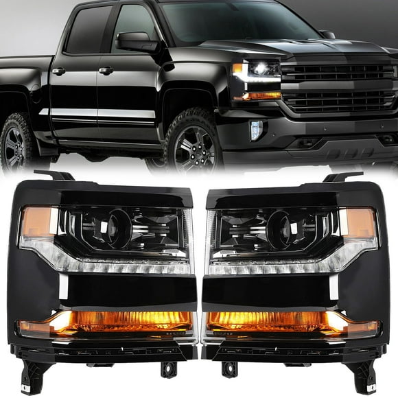 【Gloss Black 】For 2016-2019 Chevy Silverado 1500 HID/Xenon Headlights w/ LED DRL