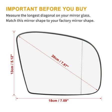 Car Right Rearview Mirror Glass Heated with Backing Plate A1648100219 for Mercedes-Benz