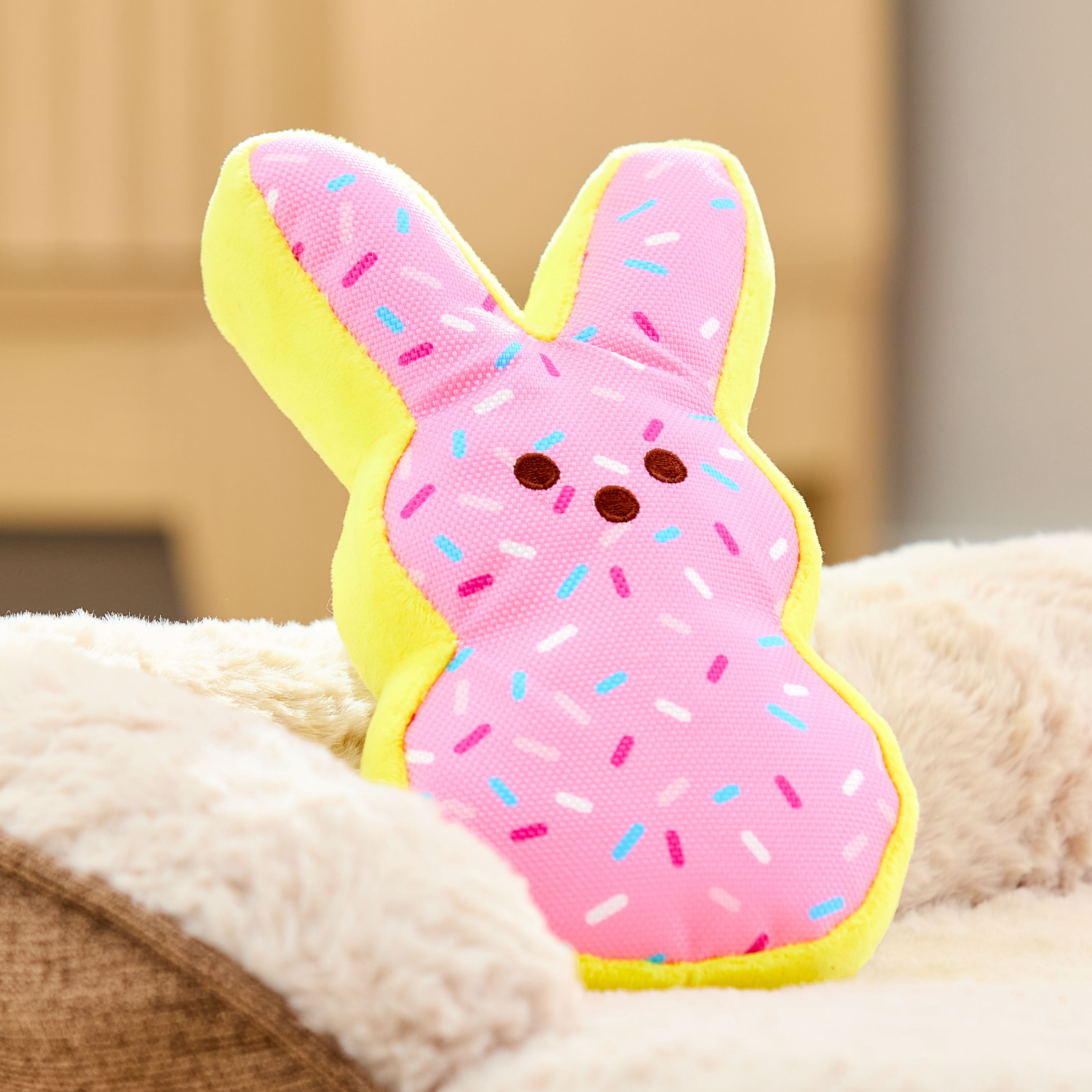 PEEPS® Easter 8 inch Pink Bunny Plush Dog Toy with Squeaker