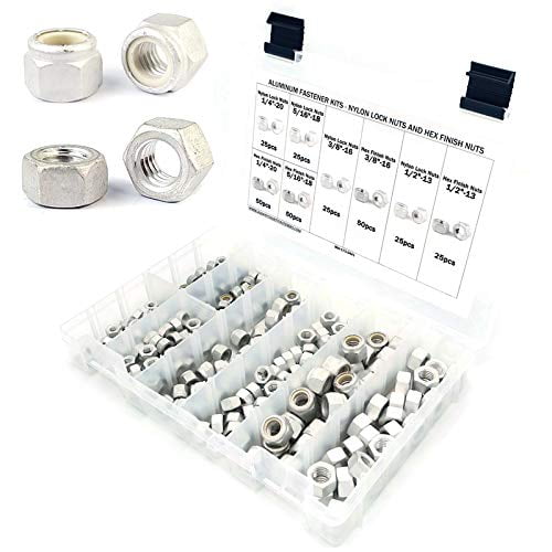 Kit d'Assortiment d'Écrous Hexagonaux en Aluminium et Inserts en Nylon - 276 Pcs