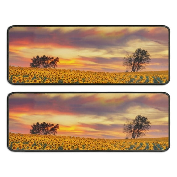 Kitchen Rugs Sets Of 2,Sunset Sunflower Field Scene Anti Fatigue Kitchen Mat Rugs Non Slip Washable,Decorative Kitchen Floor Mats for Kitchen,Sink,Laundry,17"x47" 17"x47"