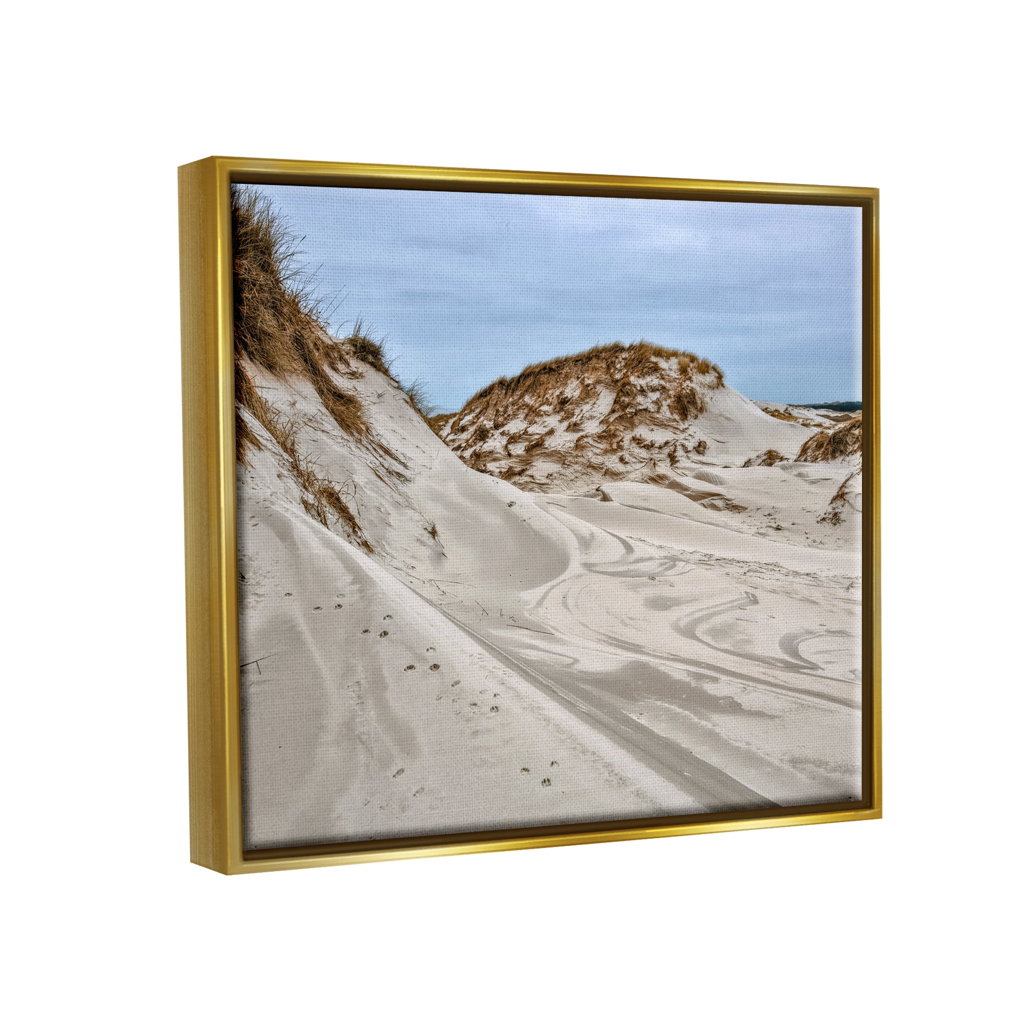 Stupell Industries Coastal Sand Dunes Photography Nature Photography Gold Floater Framed Art Print Wall Art, 21 x 17