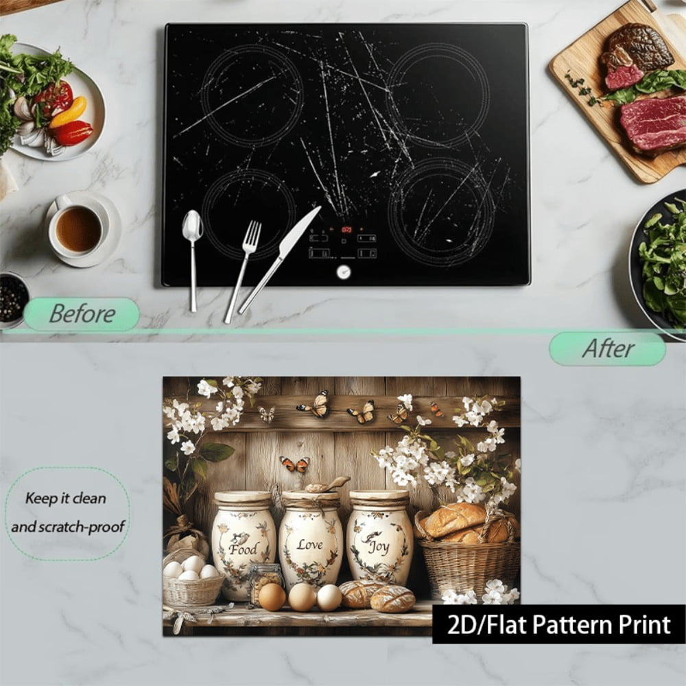 1 piece, stove panel and cooktop panel protection pad, 2D flat country garden jar and bread pattern kitchen decorative countertop pad, suitable for stoves, washing machines, dryers, coffee machines,