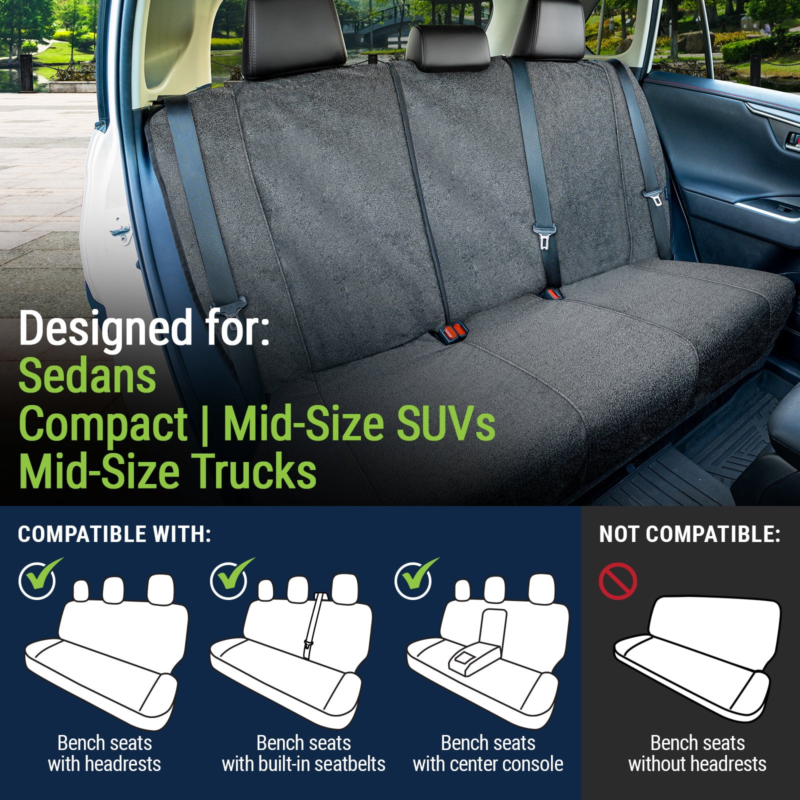 Season Guard Towel Bench Seat Cover for Cars Trucks SUVs, Universal Fit for Back Seats, Grey