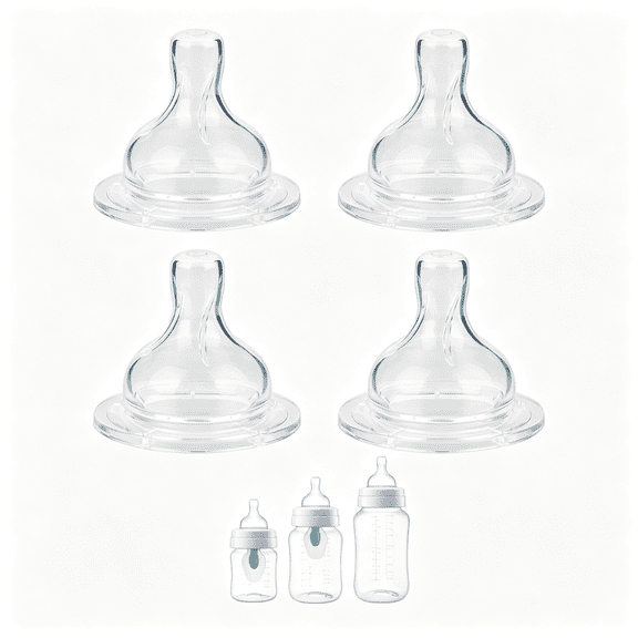 DUPAI Silicone Nipple for Anti-Colic Baby Bottles, Flow 4, 6M , Extra Fast Flow, 4 Pack, Baby Bottle Nipples