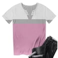 thumbnail image 4 of Camisetas de Cuello Redondo Botón de Impresión de la Moda de Manga Corta de las Mujeres, Poliéster Spandex, 4 of 5