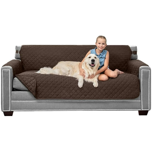 Original Patent Pending Reversible Large Sofa Protector, Many Colors, Seat Width to 70 Inch, Furniture Slipcover, 2 Inch Strap, Couch Slip Cover Throw for Pet Dogs, Cats, Kids, Chocolate