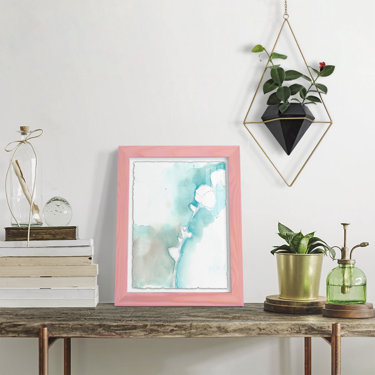 Ginkgo on Dusty Teal VII - Framed Print w/glass - Sunset Pink