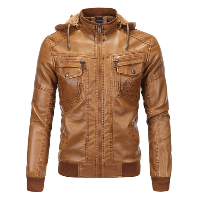 Styesk Vestes pour Hommes Veste en Cuir à Capuche avec Poches Zippées et Velours pour Garder au Chaud en Imitation Peau de Mouton