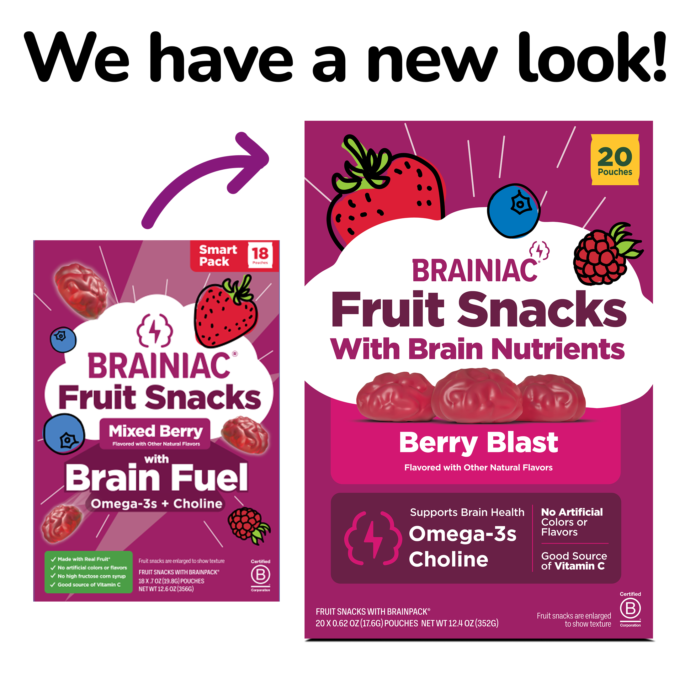 (3 pack) Brainiac Fruit Snacks with BrainPack, Mixed Berry Flavor, 20 Count