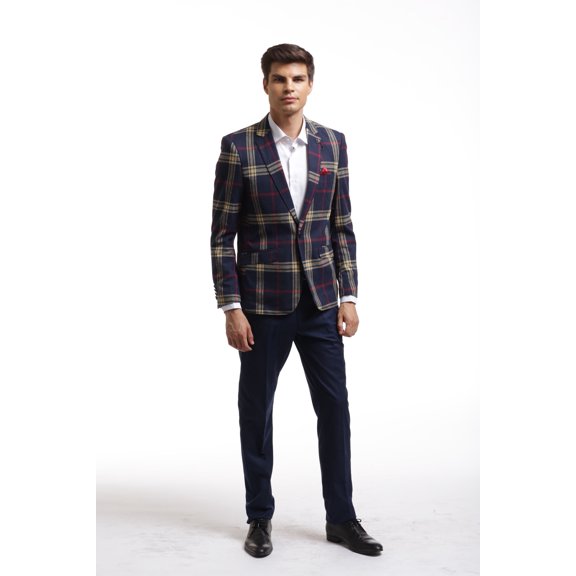 Elie Balleh Navy Navy Red Plaid Men's Blazers Sports Coat Jacket