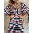 thumbnail image 3 of Women Casual Maxi Dress Bohemian Floral V Neck Puff Short Sleeve Beach Tiered Sundress Long Swing Dress, 3 of 4