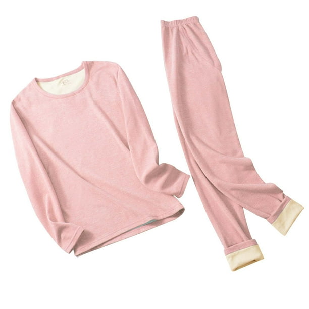 Gibobby Ropa interior deportiva Conjunto de capa base doble generador de calor de ropa interior térmica sin de color sólido para mujer(Rosa, XXXL)