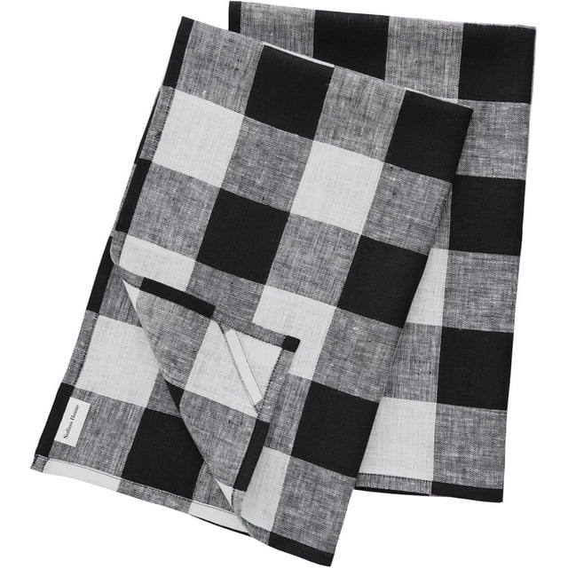 Solino Ensemble de Serviettes de Cuisine en Lin Noir et Blanc 16.5 x 26.5 Pouces - 100 % Lin Pur à Carreaux Buffalo - Lavable en Machine et Fabriqué à la Main en Lin Européen