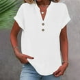 thumbnail image 4 of Fanxing Boho Linen Shirts for Women 2025 Gauze Short Sleeve V Neck Button Henley Tops Casual Tunic Summer Tops Loose Fit Vacation Blouses S-2XL, 4 of 7