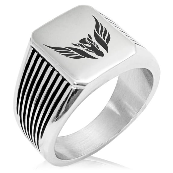 Stainless Steel Greek Mythology Pegasus Needle Stripe Pattern Biker Style Polished Ring