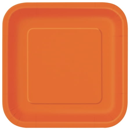 7" Square Orange Party Plates, 16ct