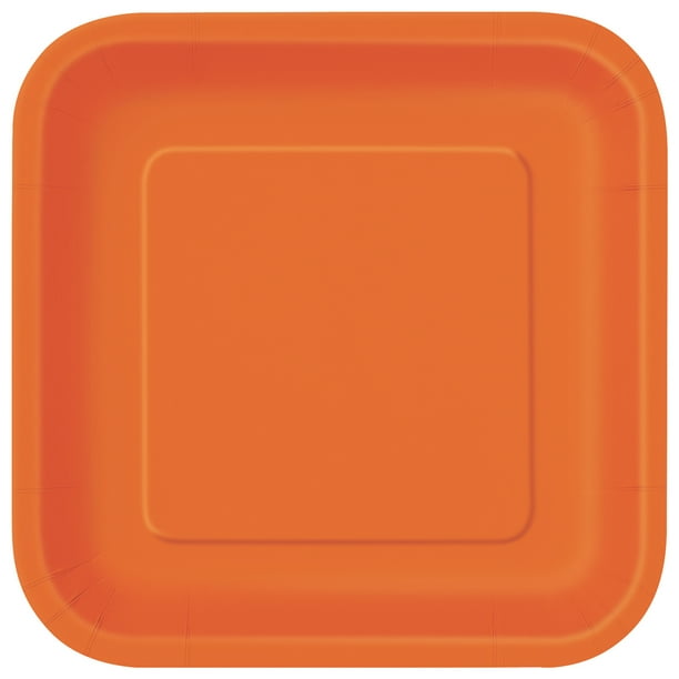Square Orange Paper Dessert Plates, 7in, 16ct