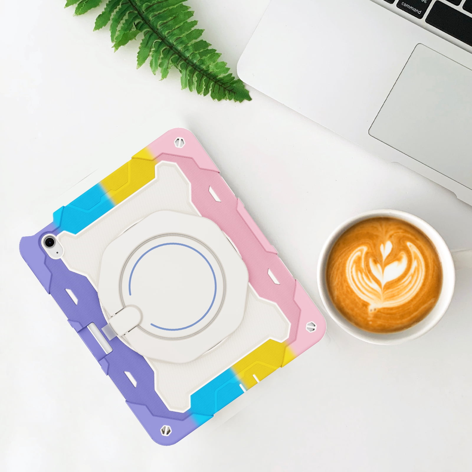 Allytechgroup for iPad Air 13 inch M2 Case 2024 with Pencil Holder, 360° Rotating Handle Grip Stand Cover Heavy Duty Military Grade Protection Rugged Shockproof Kickstand Kids Girl Case, Rainbow Pink